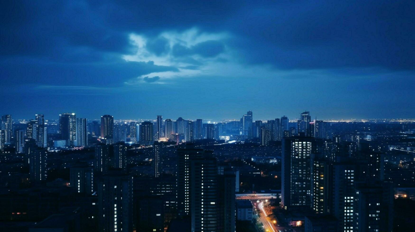 Dark blue background the scene of high rise buil photo