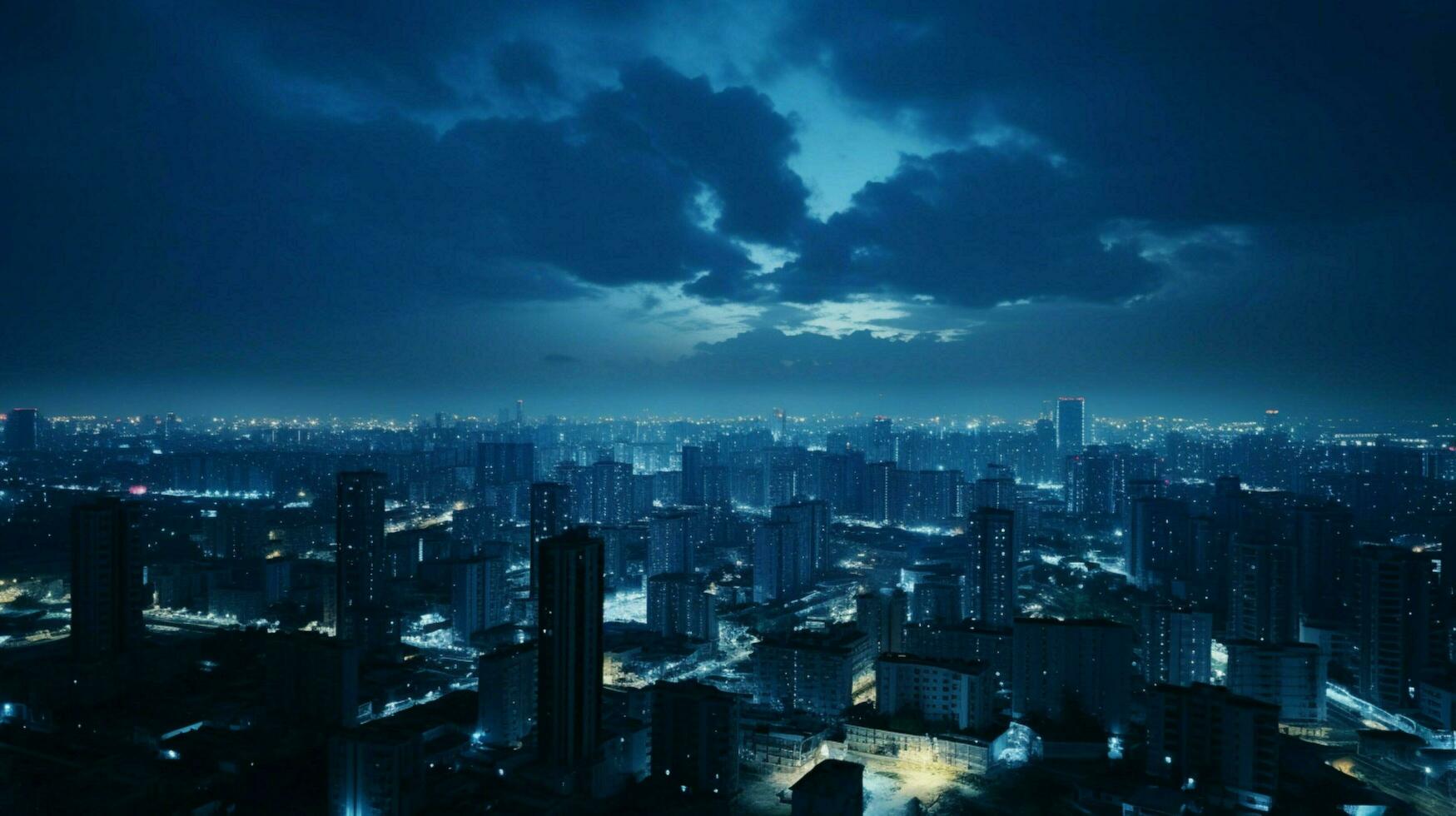 Dark blue background the scene of high rise buil photo