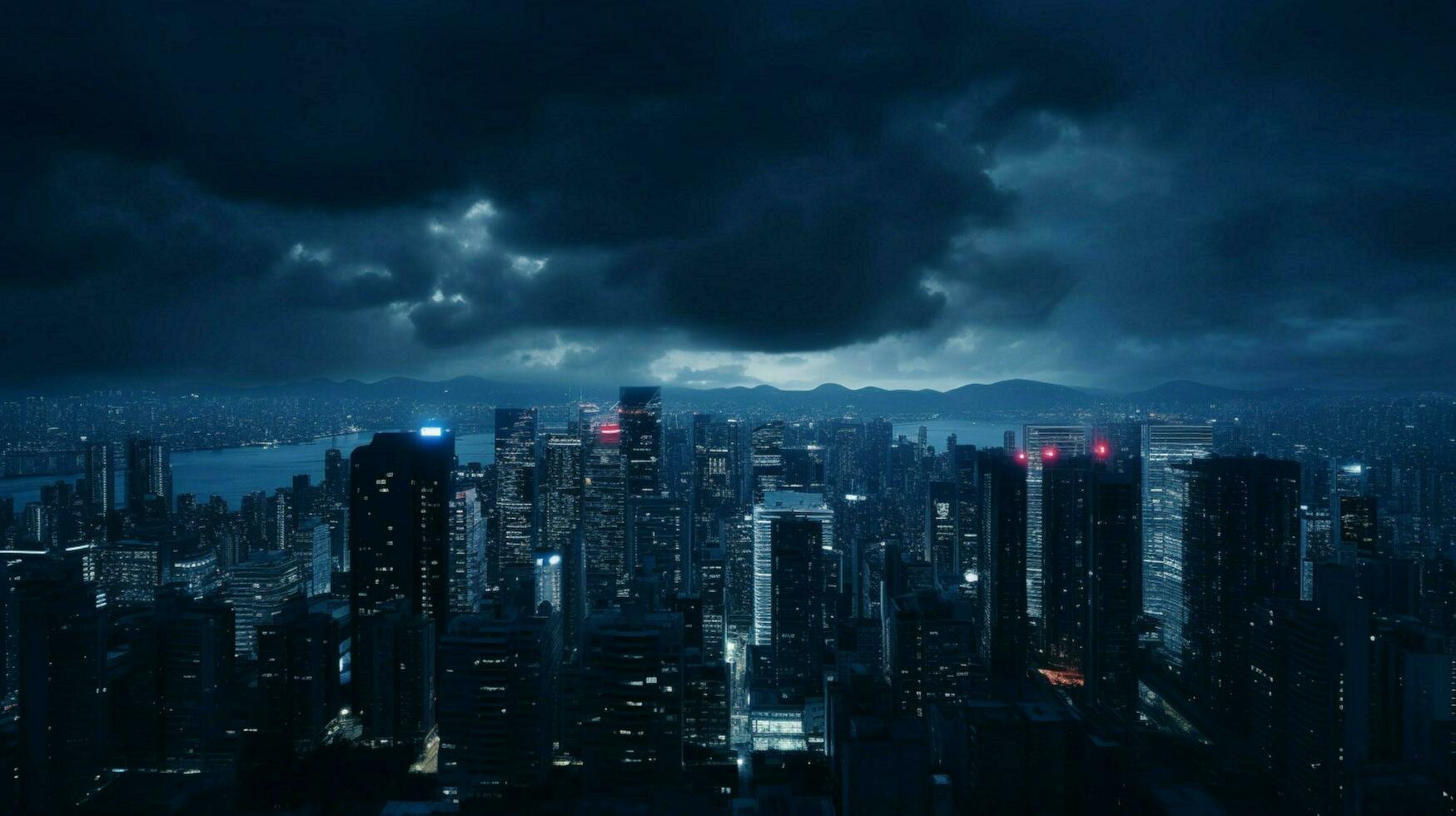 Dark blue background the scene of high rise buil photo