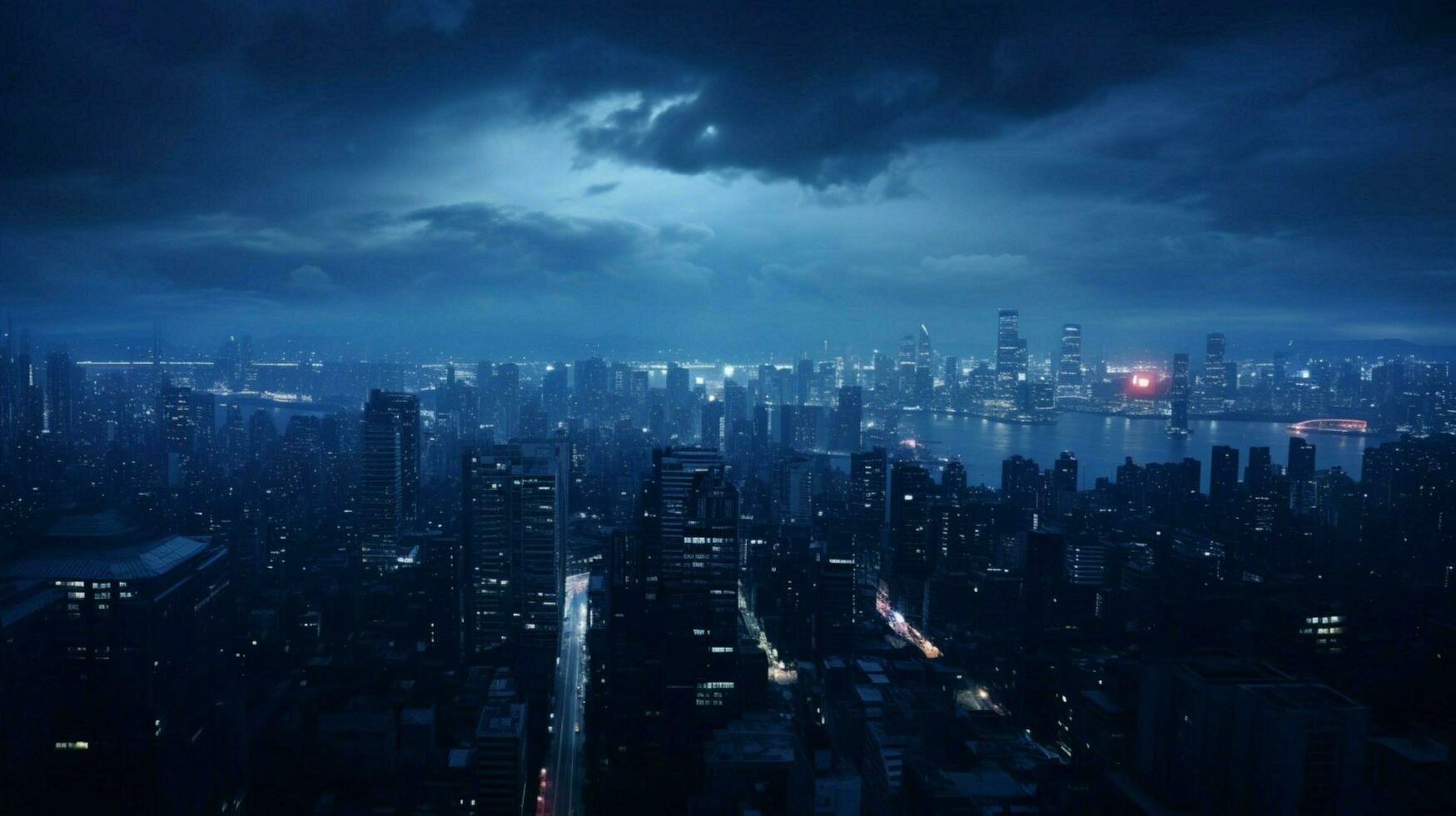 Dark blue background the scene of high rise buil photo