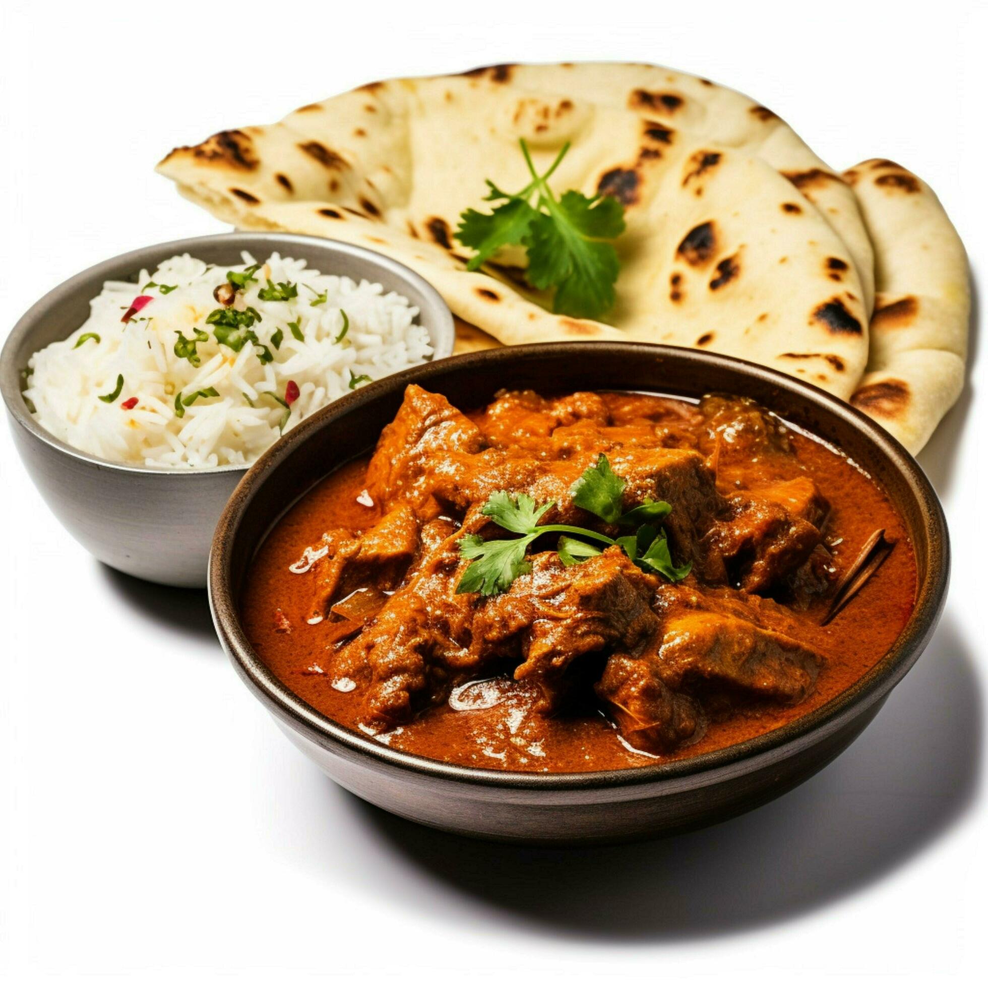 INDIAN FOOD Pork curry rogan josh with rice 30658762 Stock Photo at Vecteezy