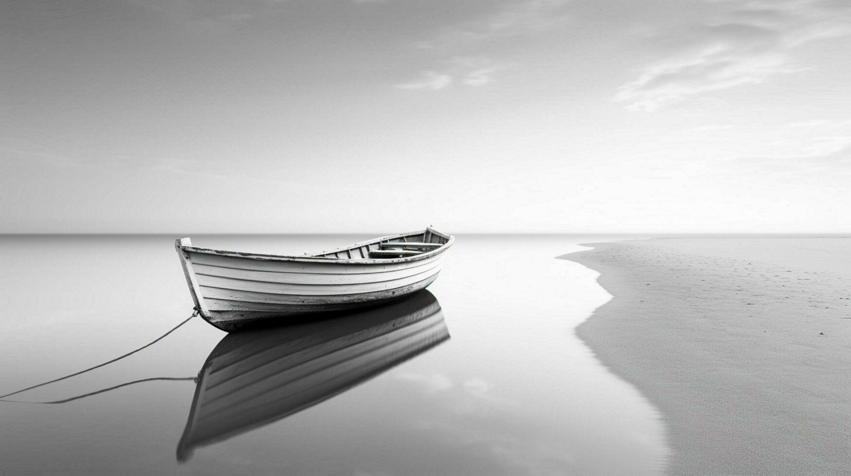 White and black seascape with a colored boat mini photo