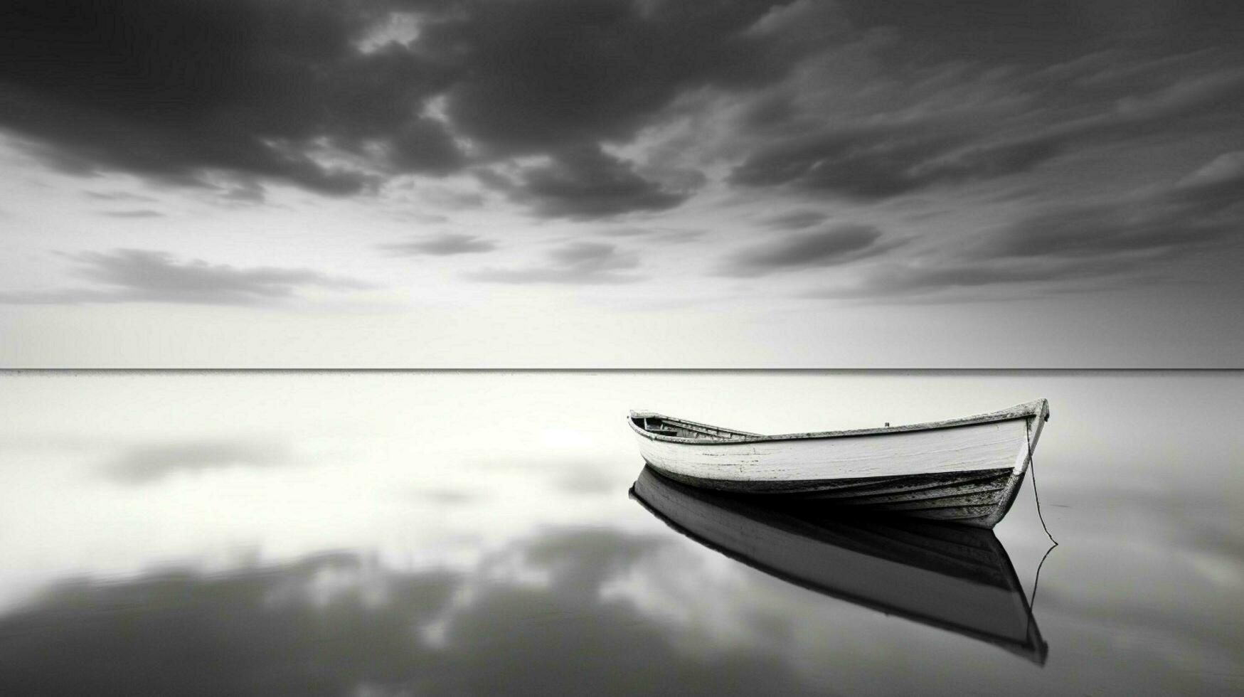 White and black seascape with a colored boat mini photo