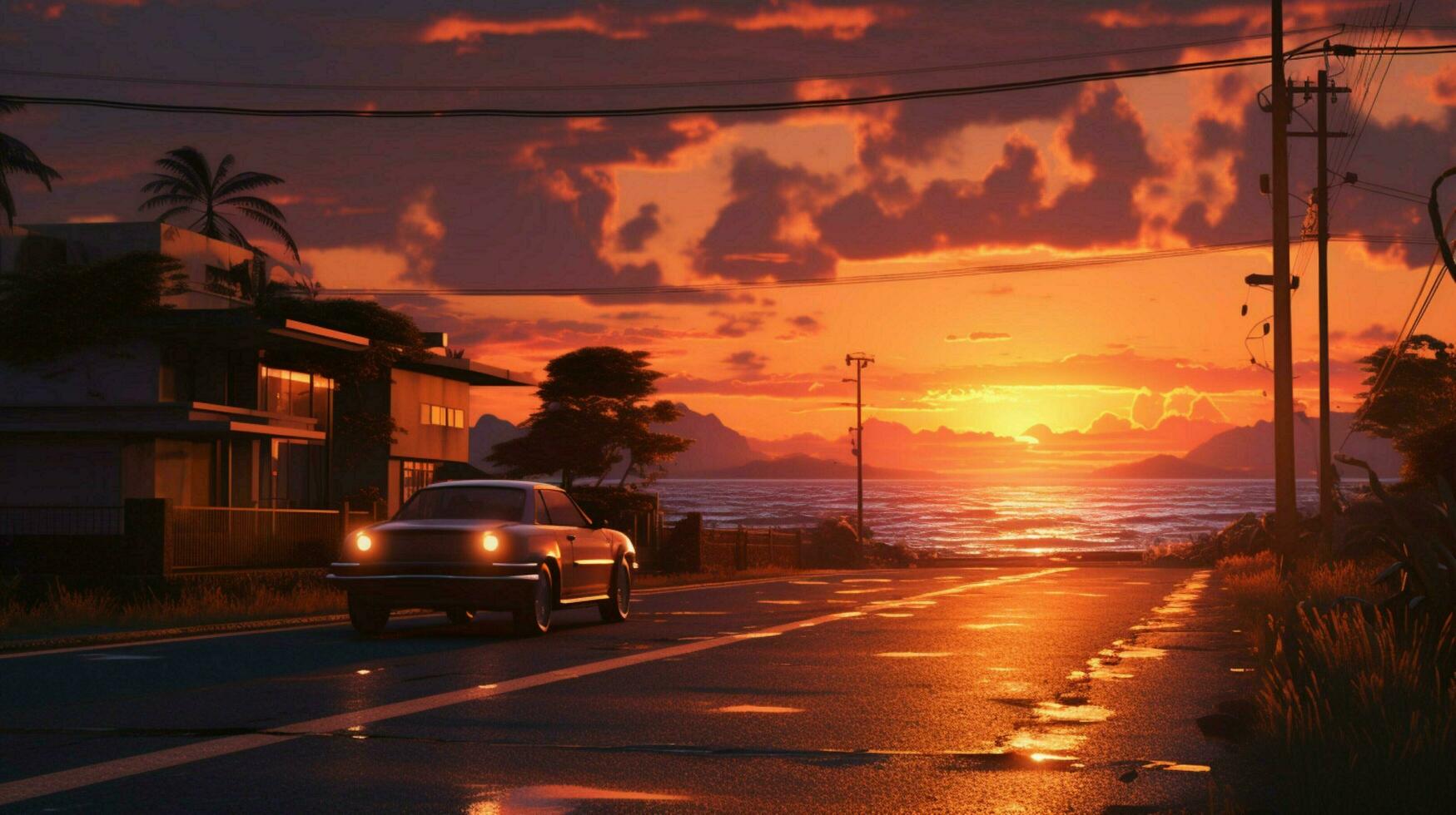 a sunset lofi scene high quality photo