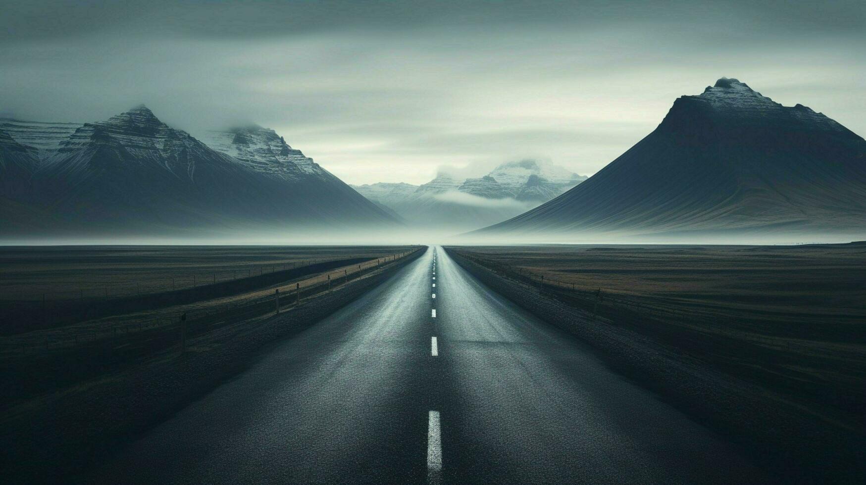 an empty road with mountains in the background photo