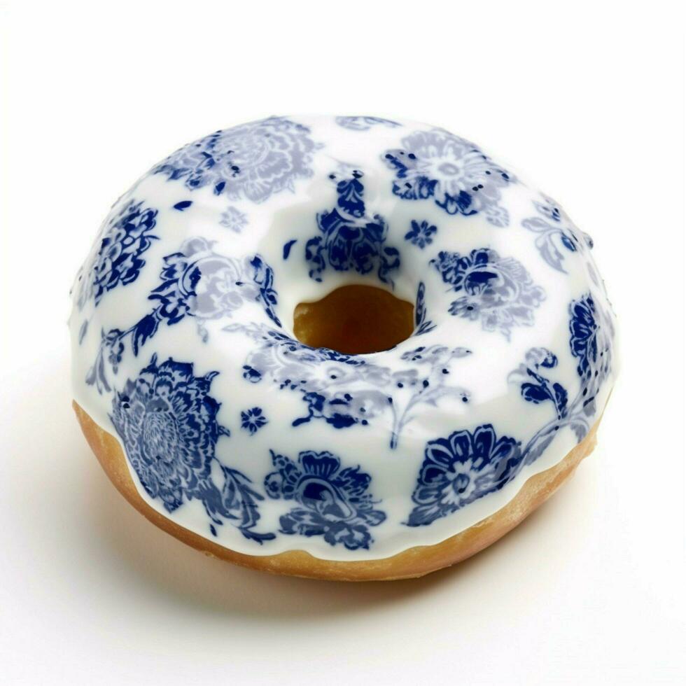 blue delft floral print donut icing food photograph photo