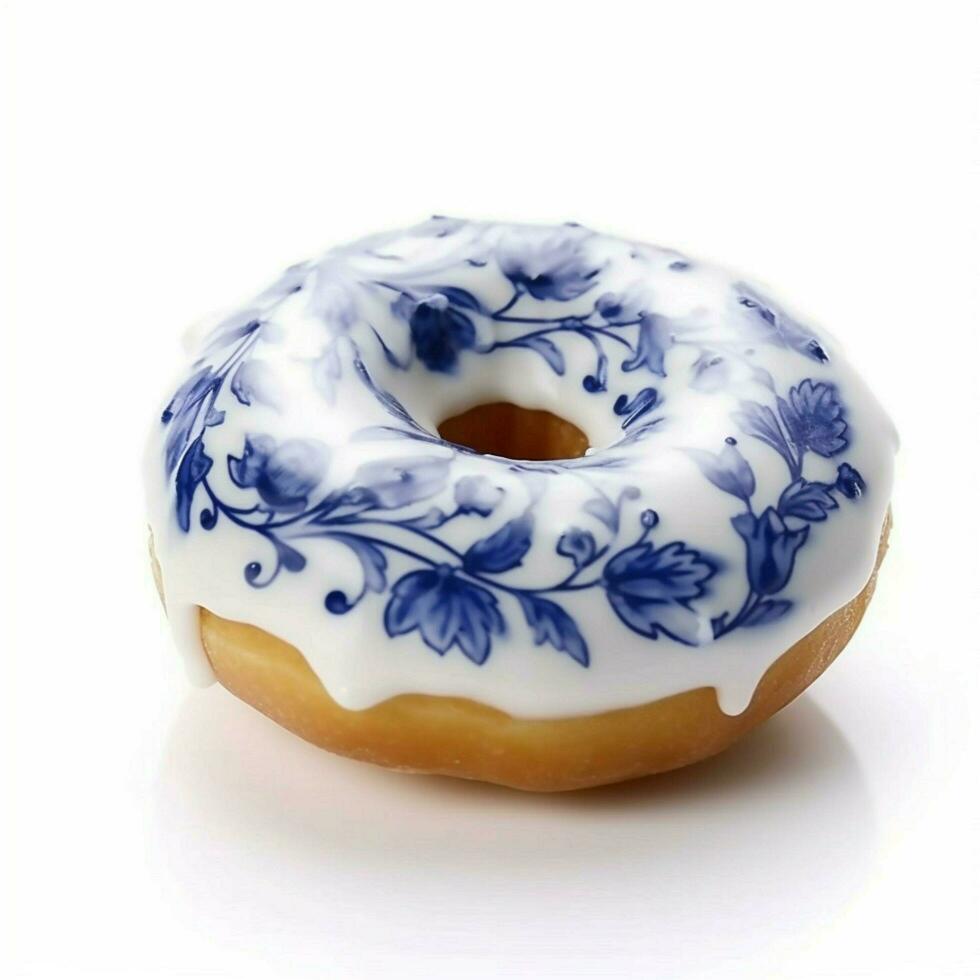 blue delft floral print donut icing food photograph photo