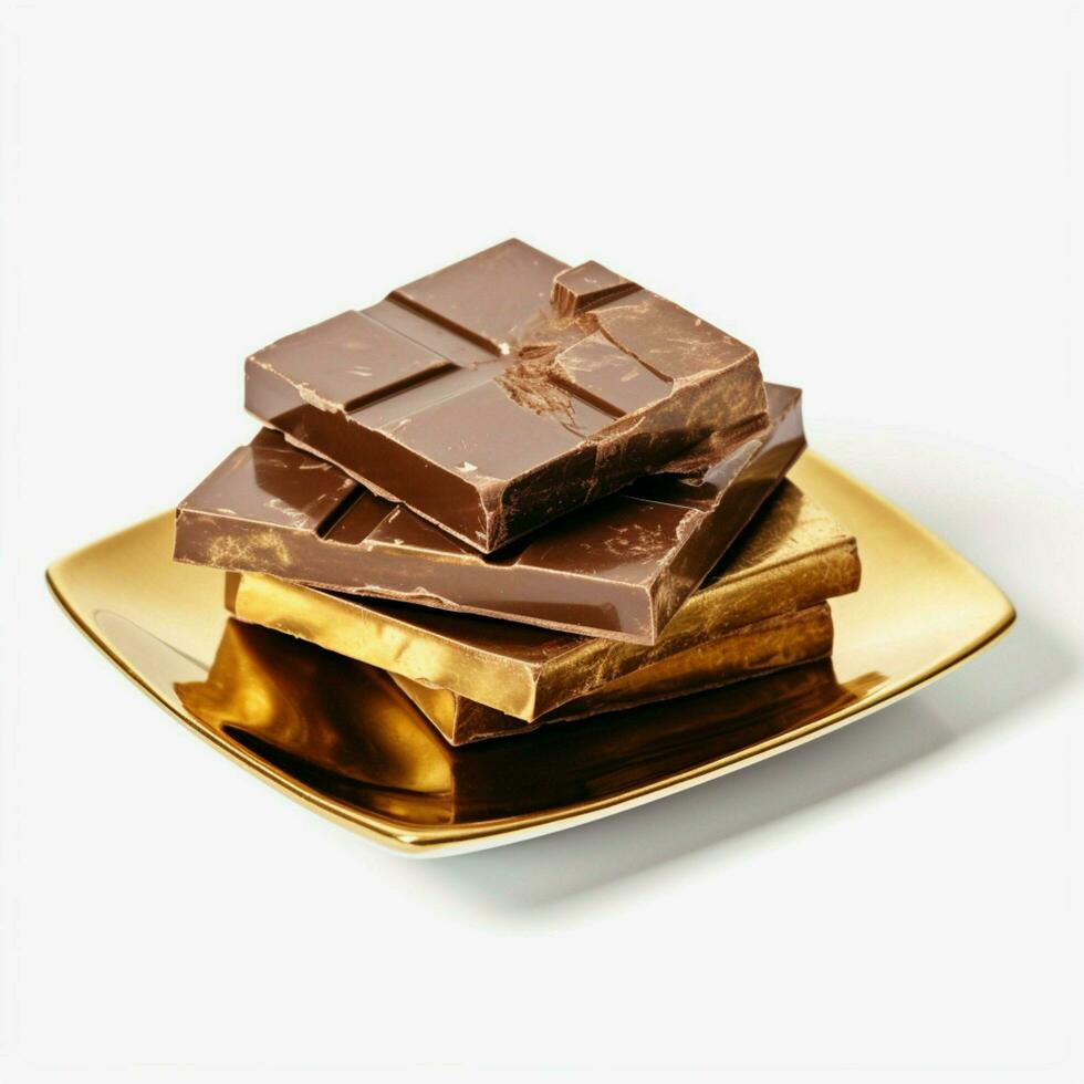 chocolate bars on a golden plate style food photograph photo