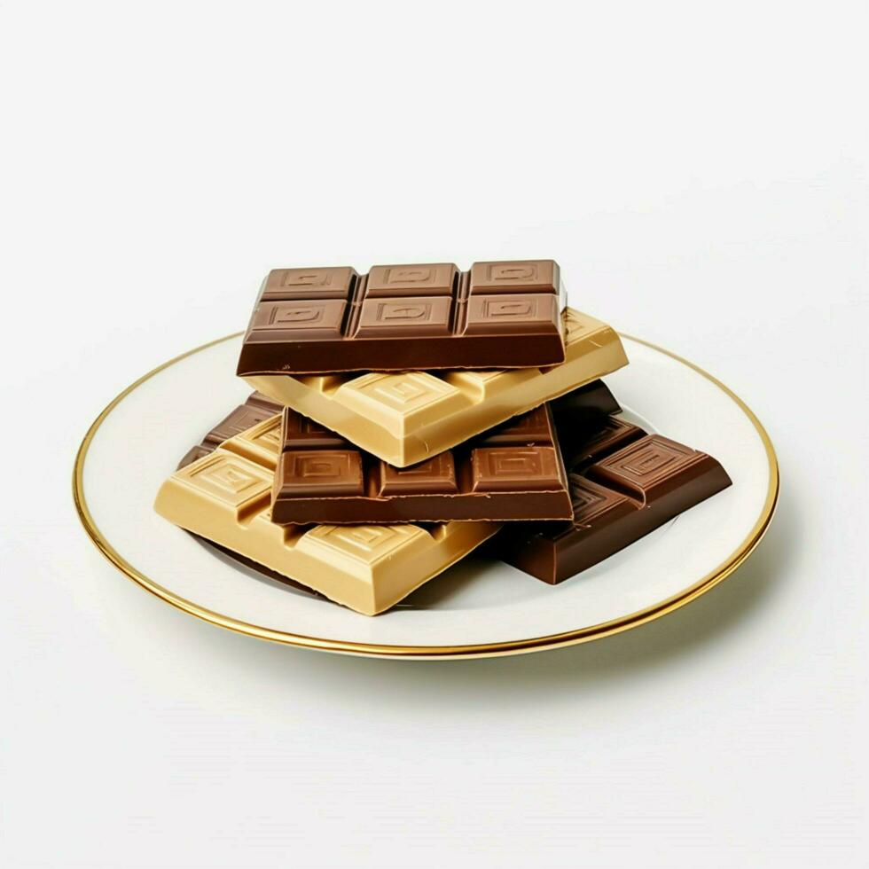 chocolate bars on a golden plate style food photograph photo