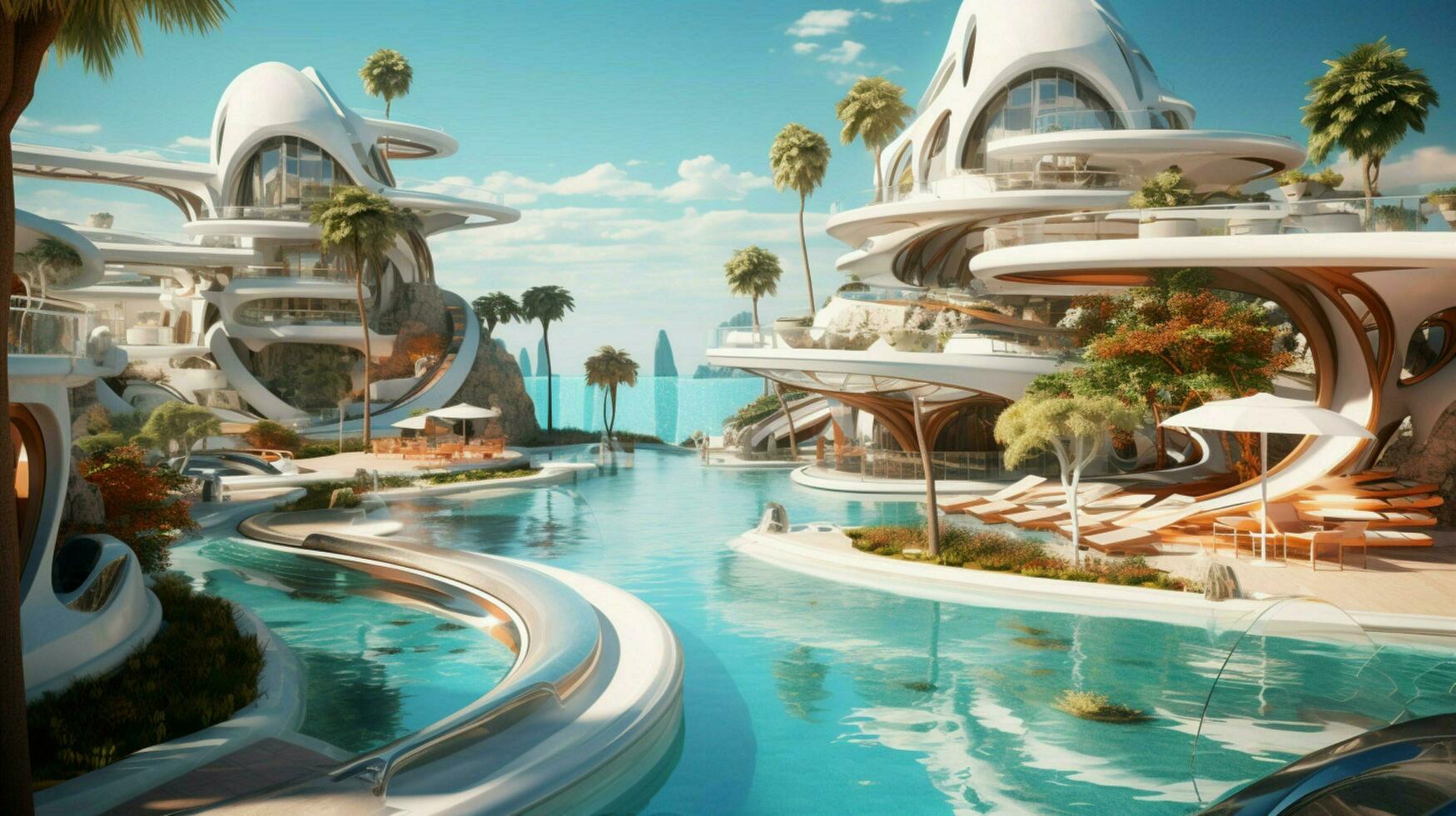futuristic resort with beach dreamy summer photo