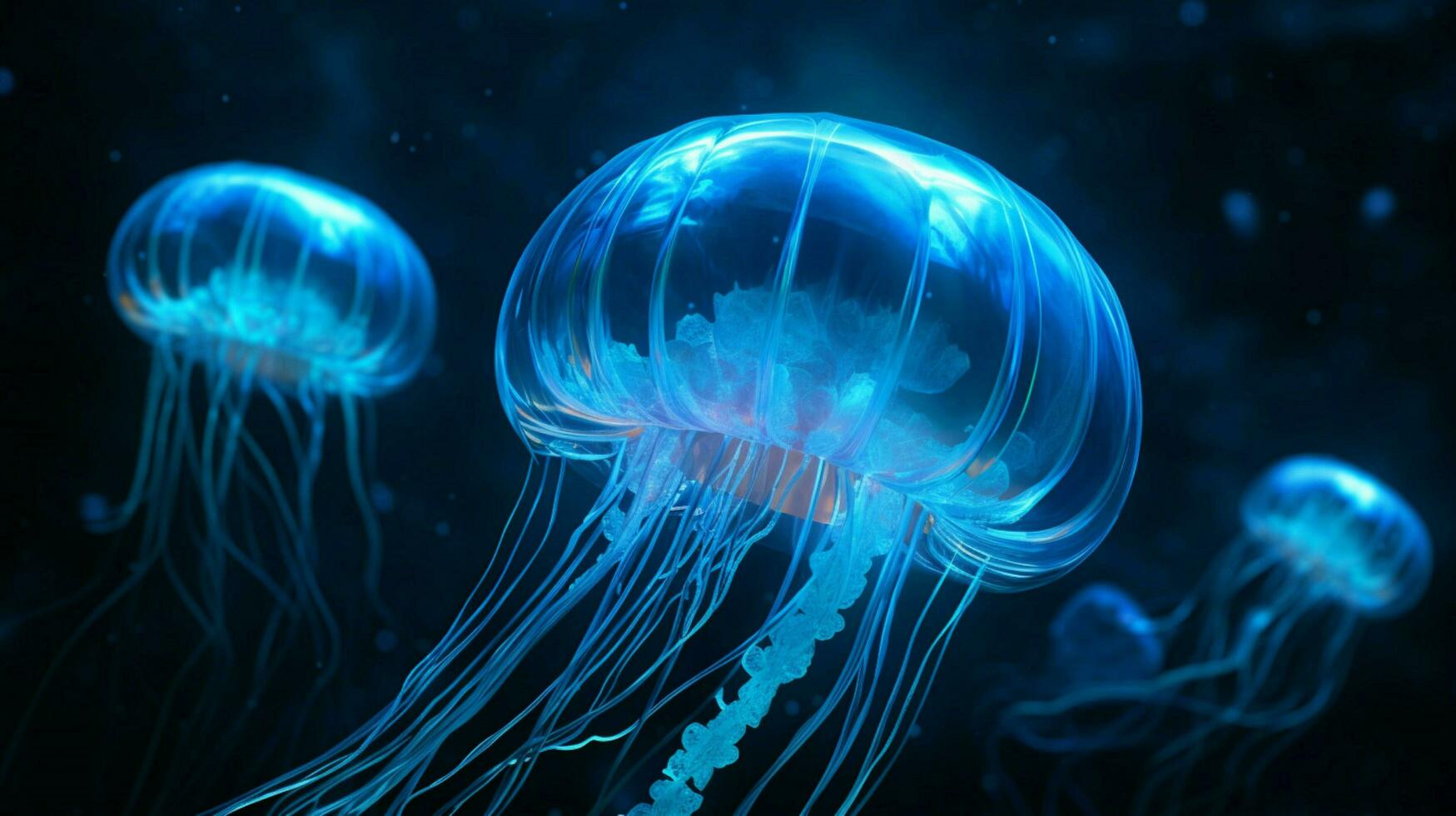 hd wallpaper neon glowing azure jellyfish frozen photo