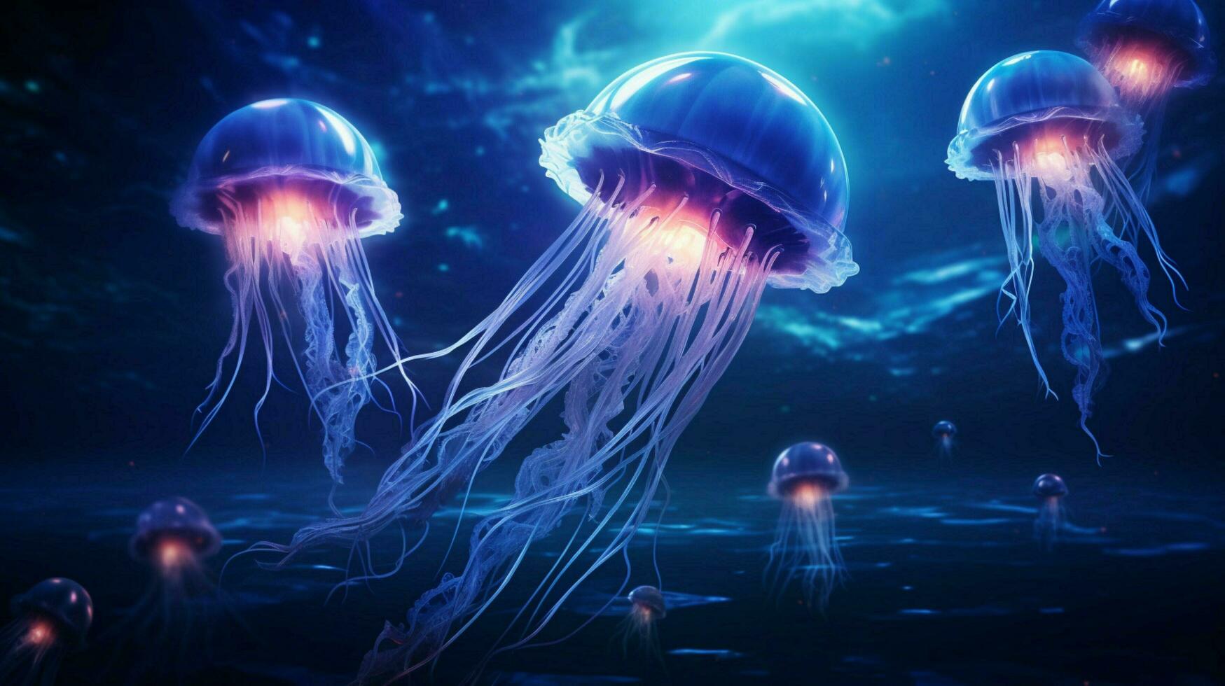 hd wallpaper neon glowing azure jellyfish frozen photo