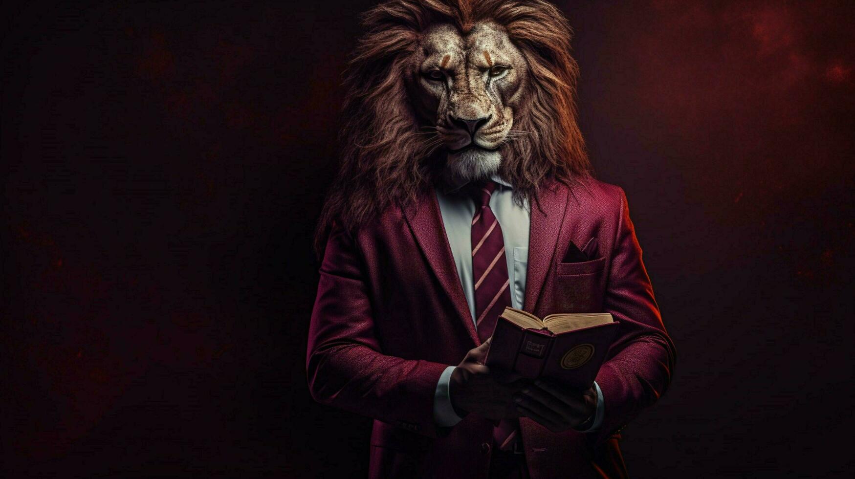 lion with a human body physique wearing suit photo