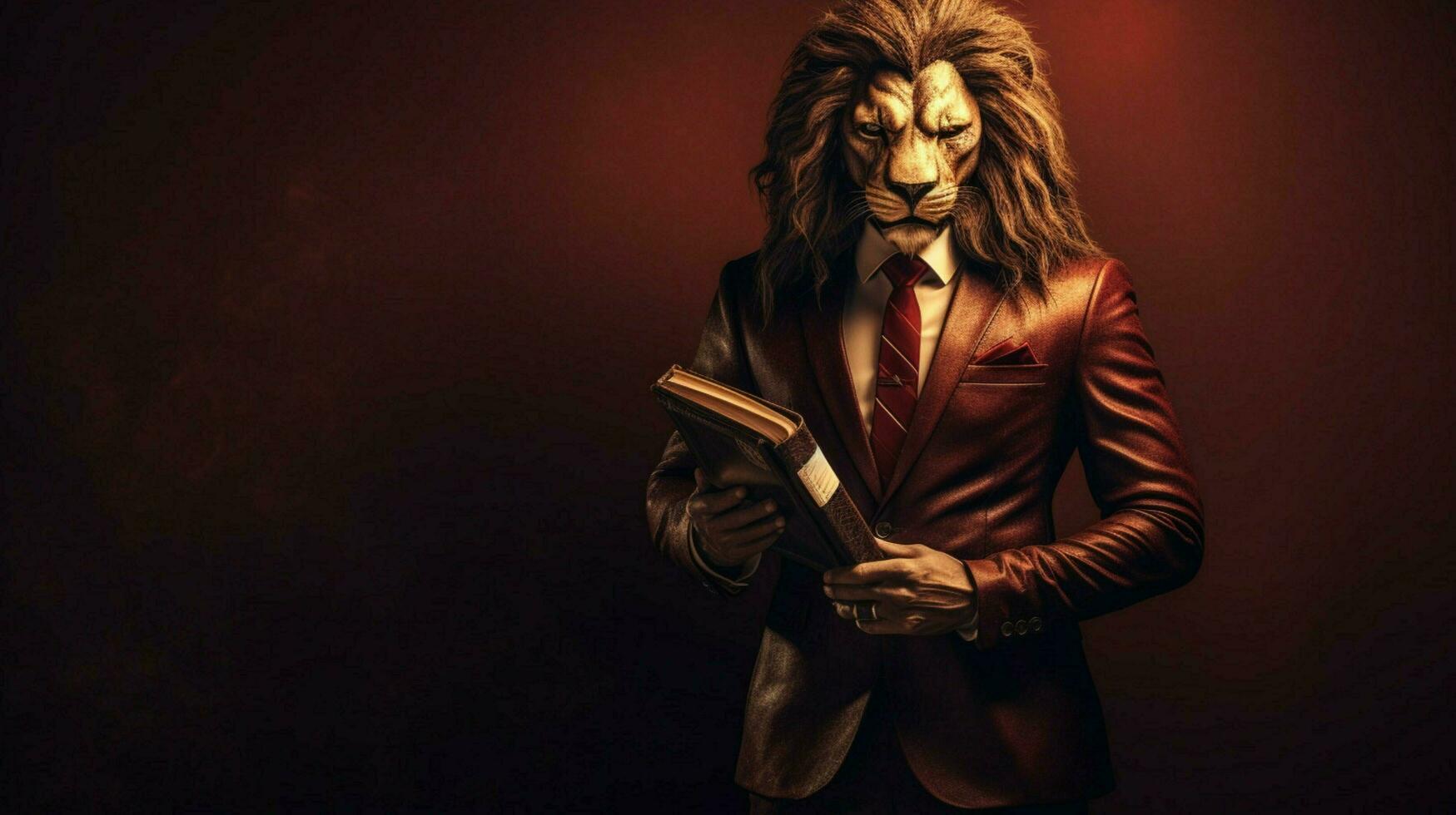 lion with a human body physique wearing suit photo