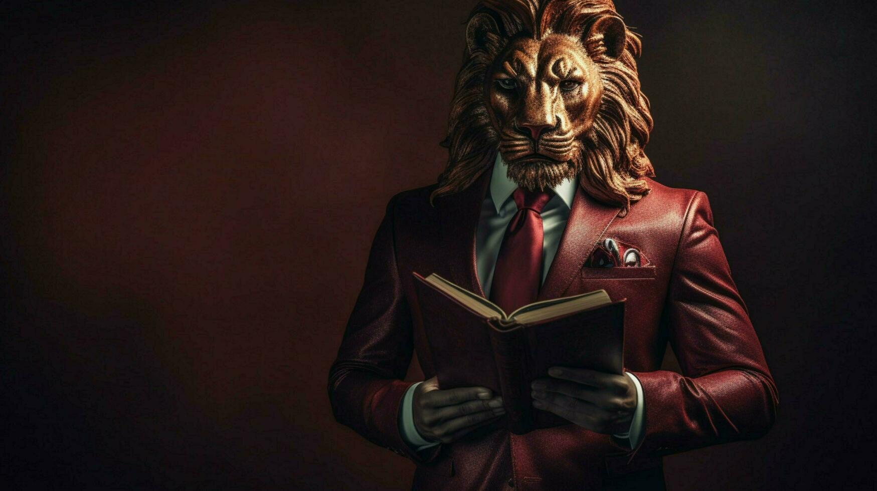 lion with a human body physique wearing suit photo