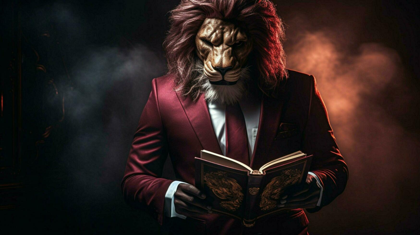 lion with a human body physique wearing suit photo