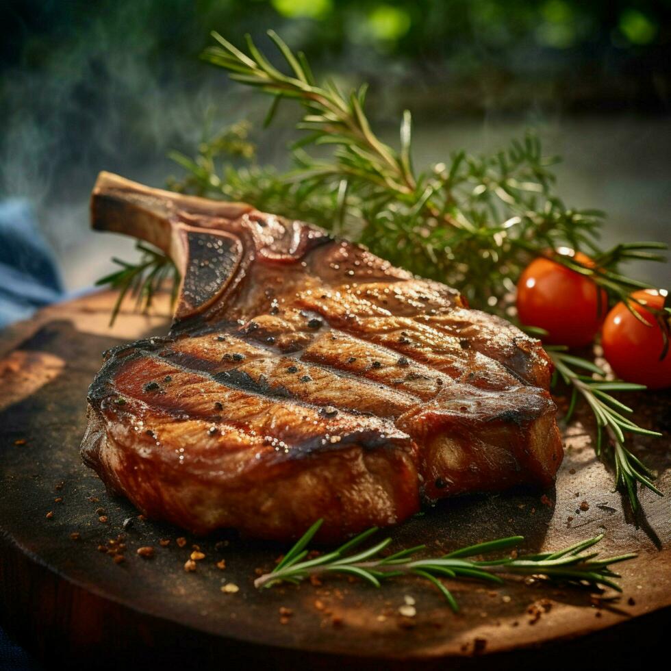 product shots of A robust T-bone steak seasoned t photo