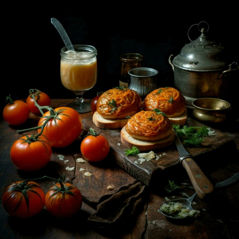 product shots of Condiments Slices of tomatoes Ta photo