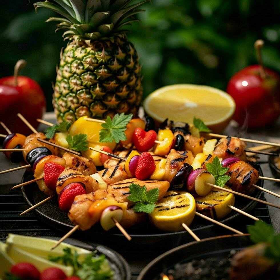 product shots of Skewers of fresh fruit including photo