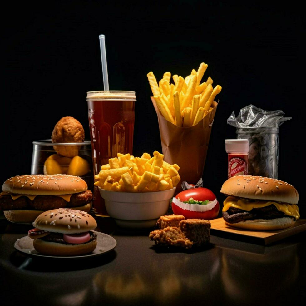 product shots of dark fast-food 8k high quality photo