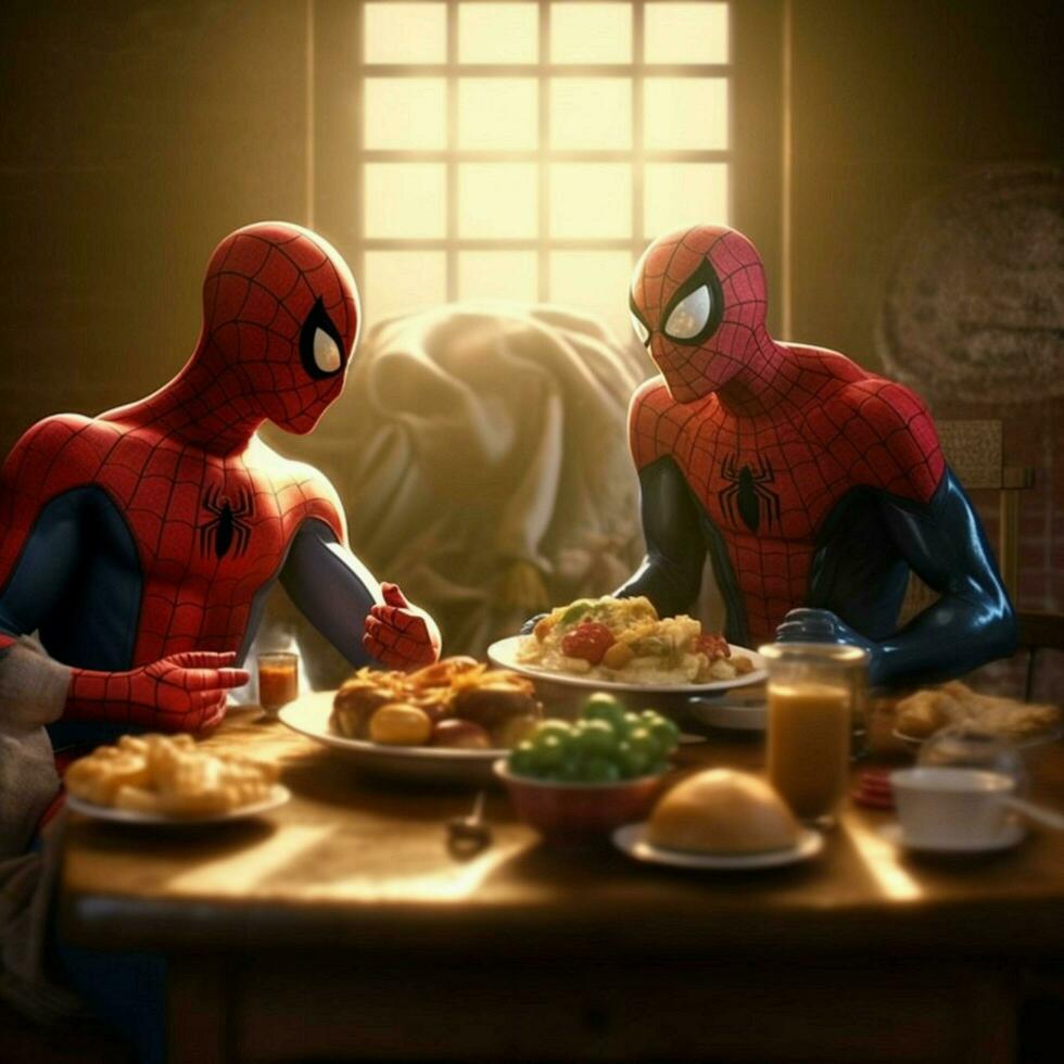 product shots of spiderman with heros friend eat photo