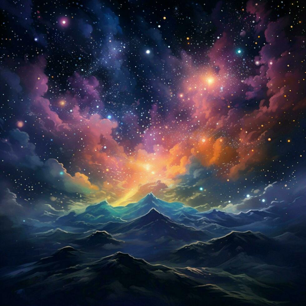 A celestial sky adorned with shimmering stars and glowing photo