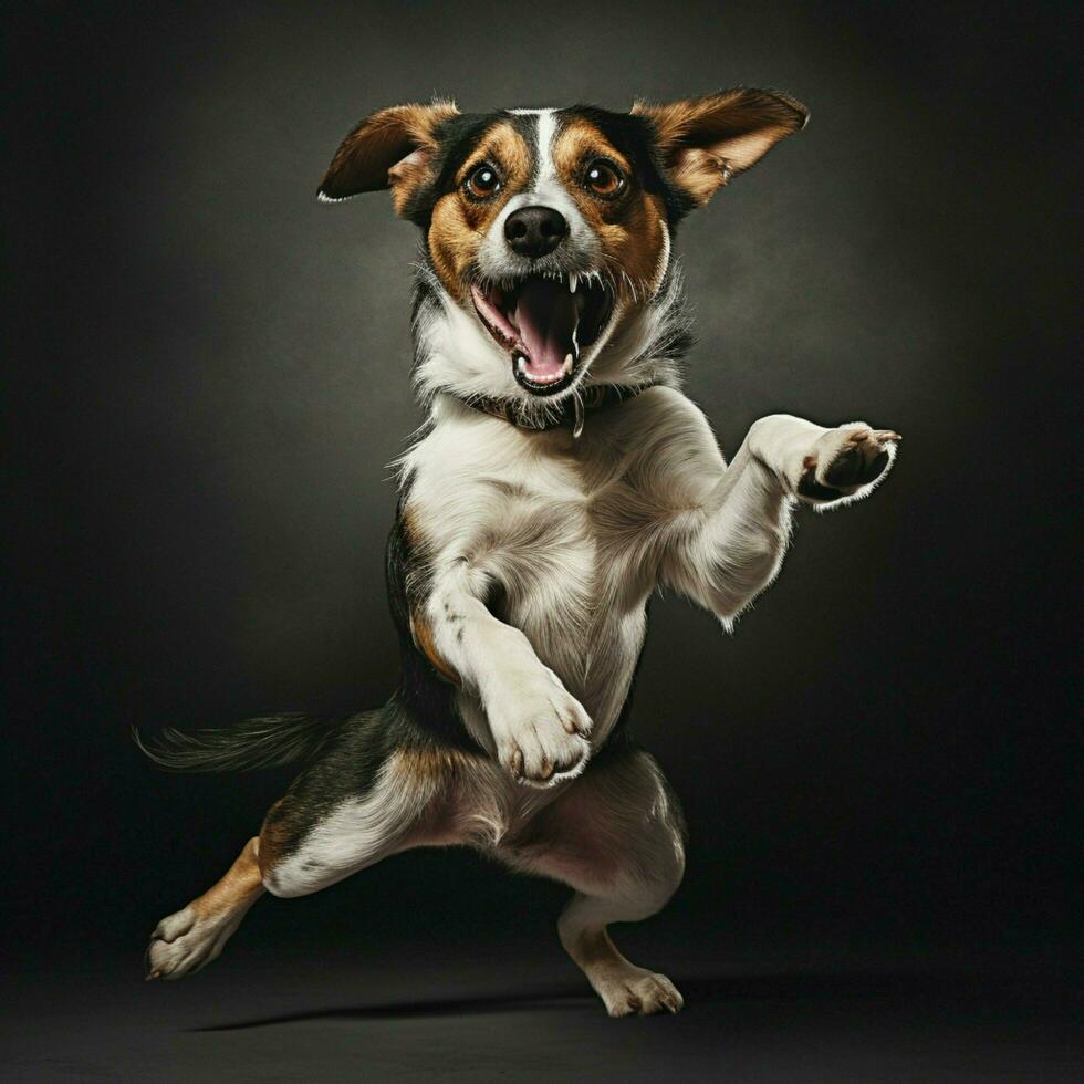 A cheerful dog wagging its tail uncontrollably photo