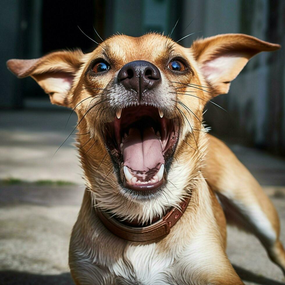 un alegre perro meneando sus cola incontrolablemente foto