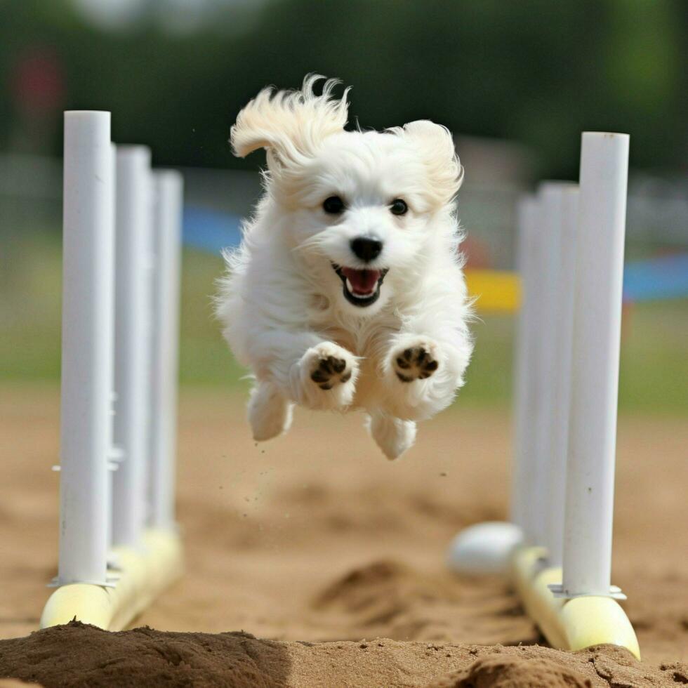 A clever dog completing an obstacle course photo