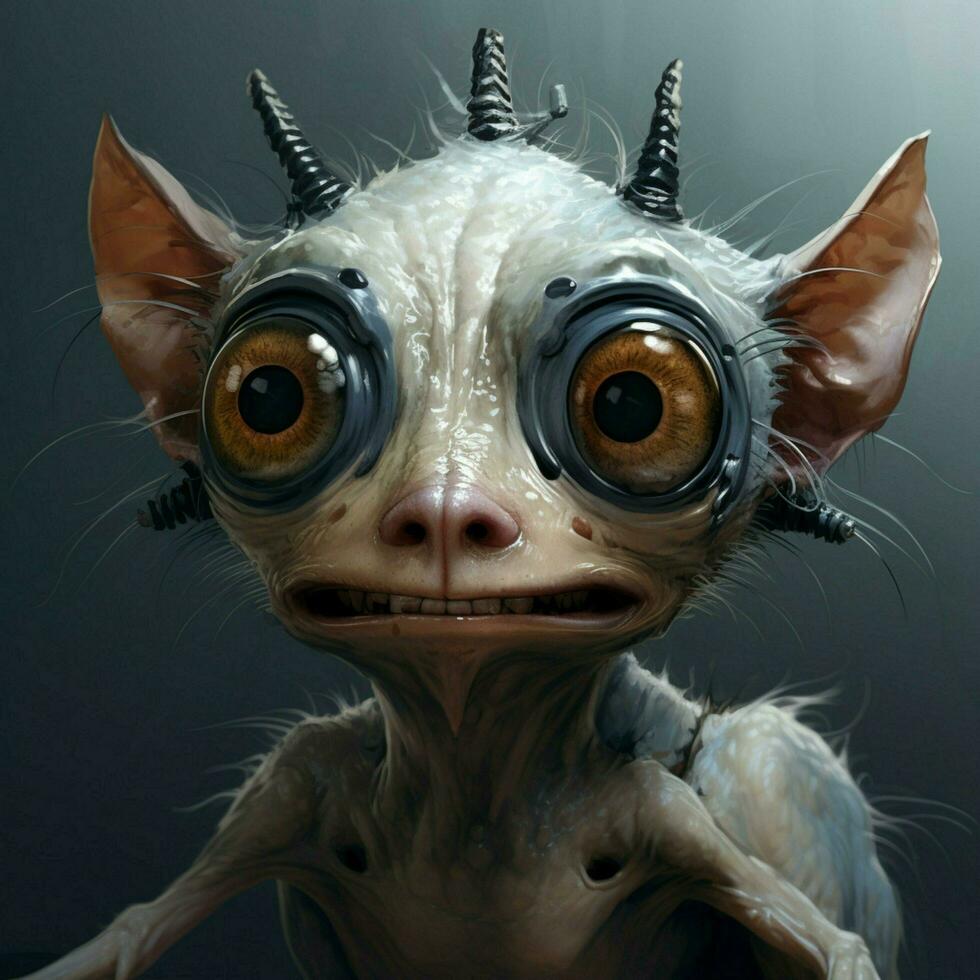 A creature with big curious eyes and a friendly inquisitive photo