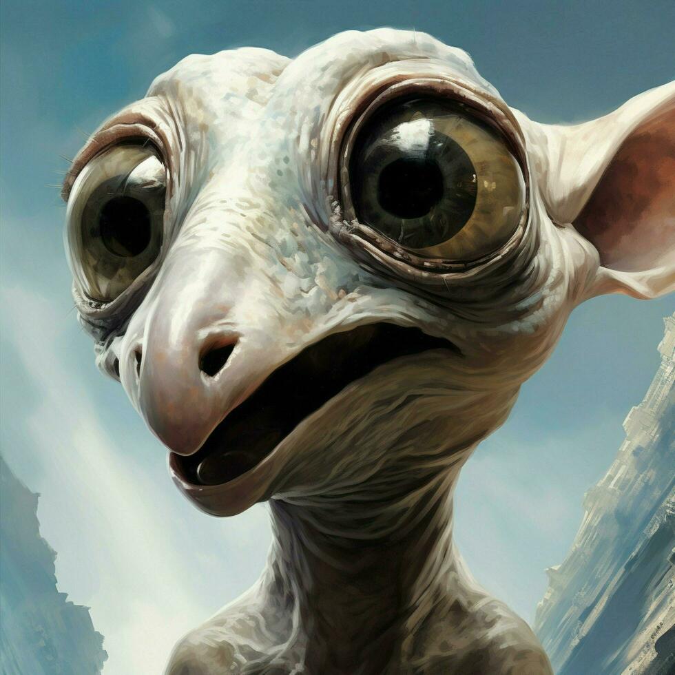 A creature with big curious eyes and a friendly inquisitive photo