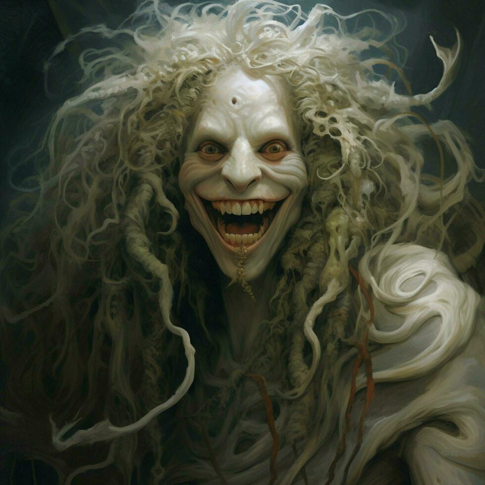 A creature with long curly hair and a smiling face photo