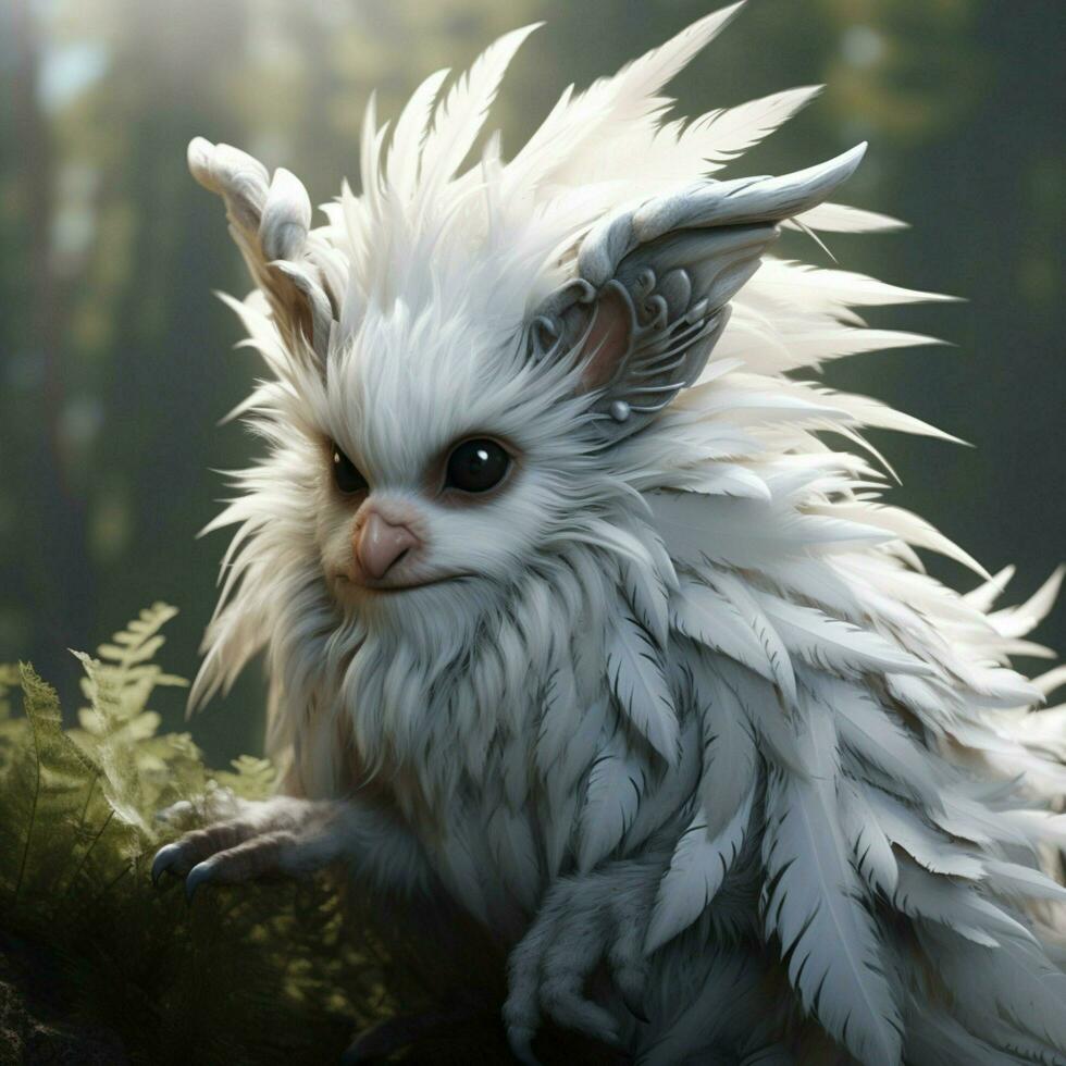 A creature with soft feathery fur and a gentle cuddly photo