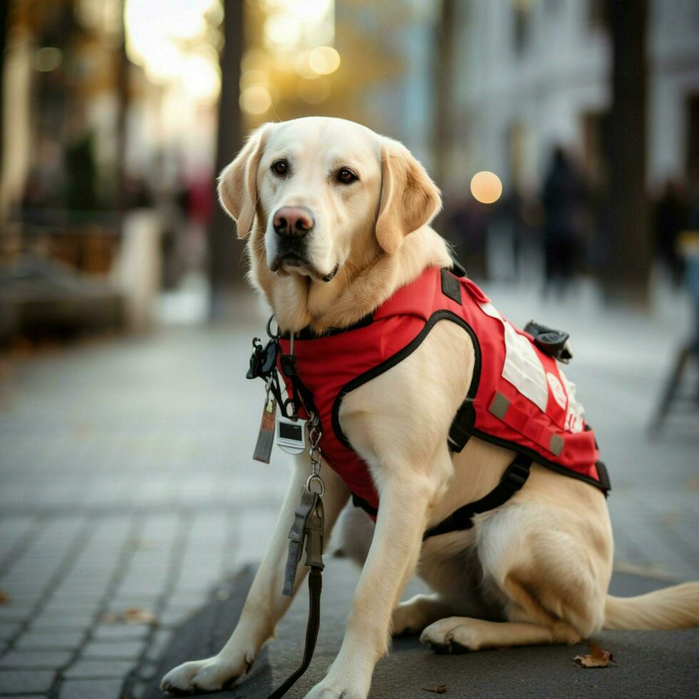 A diligent service dog assisting someone in need photo