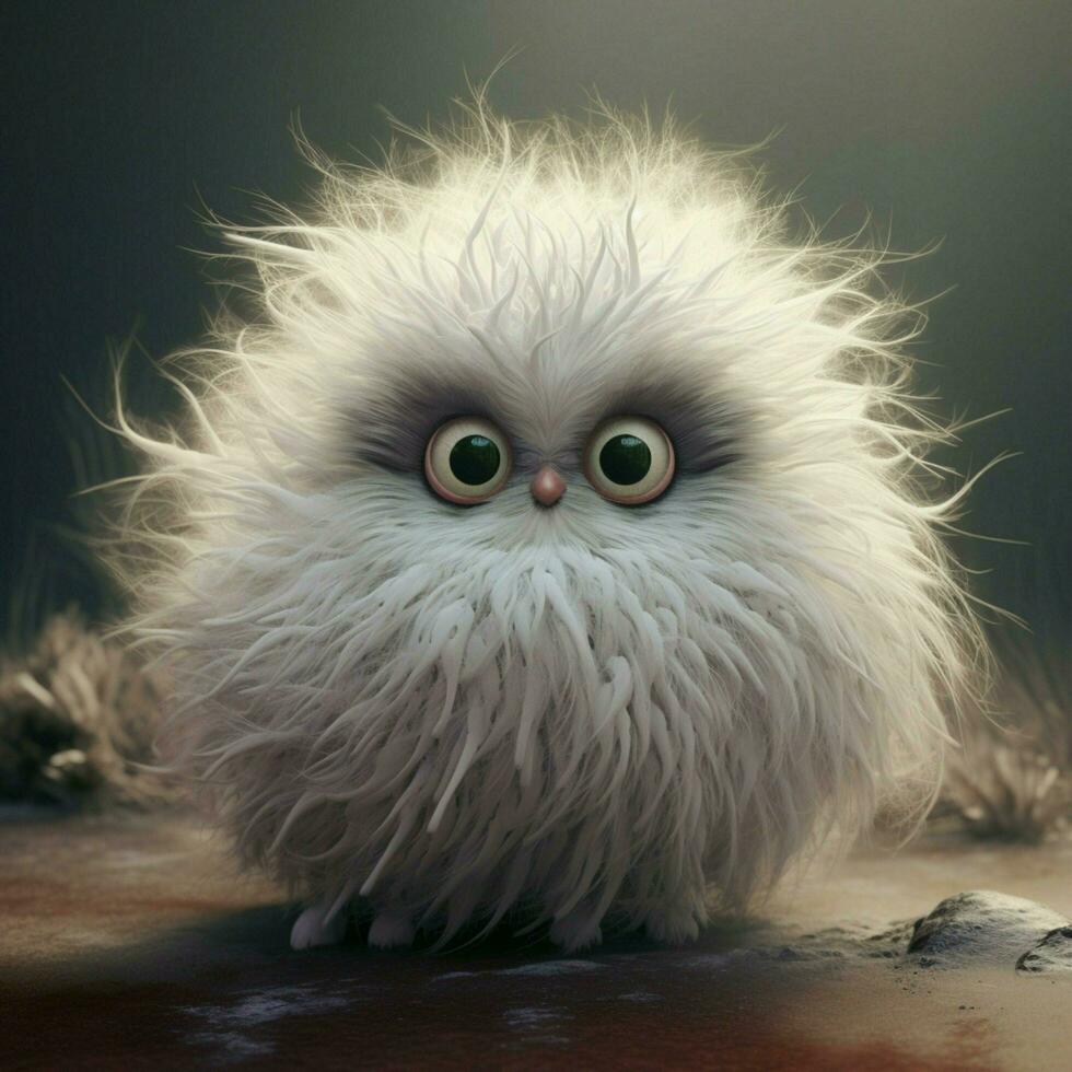 A fluffy creature with big round eyes photo