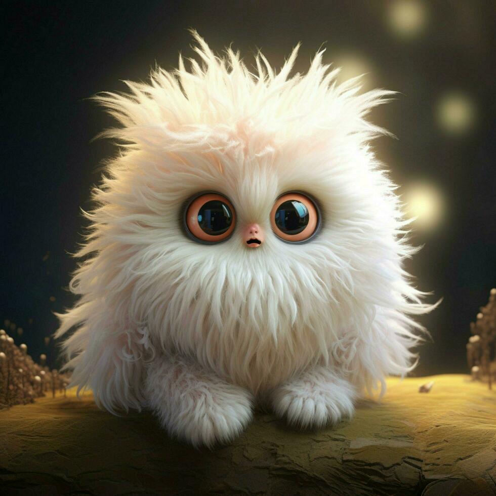 A fluffy creature with big round eyes photo