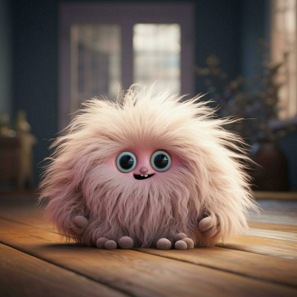 A fluffy creature with big round eyes photo