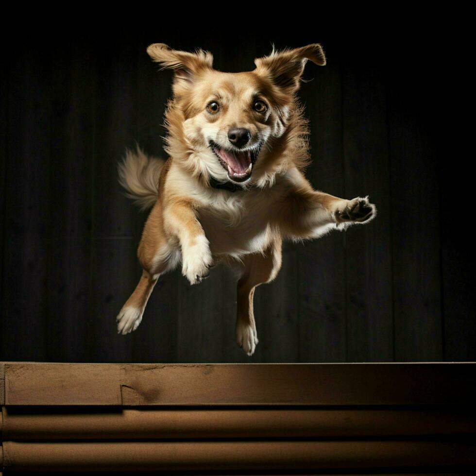 A graceful dog leaping over obstacles photo