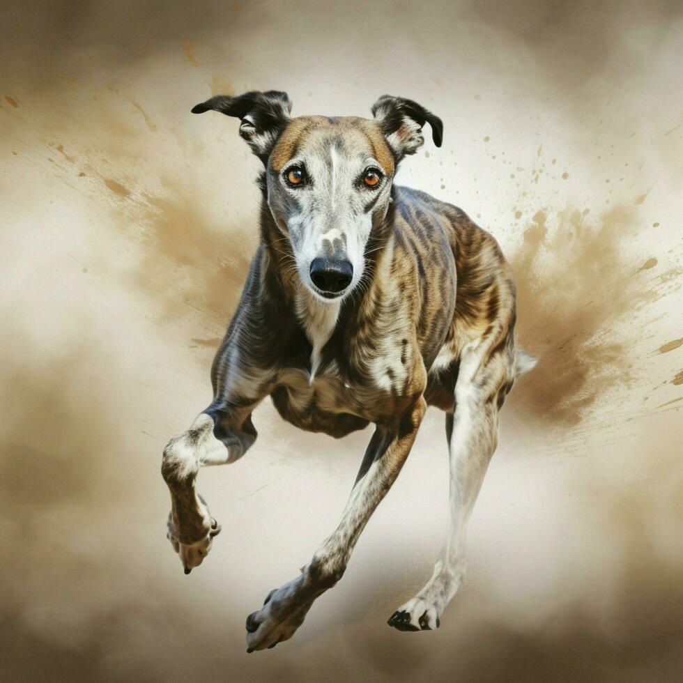 un agraciado galgo corriendo a lleno velocidad foto