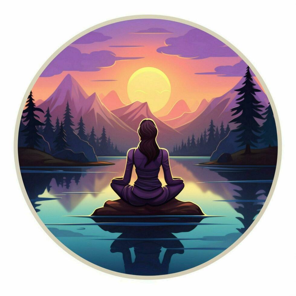 A sticker depicting a serene meditation scene with calming photo