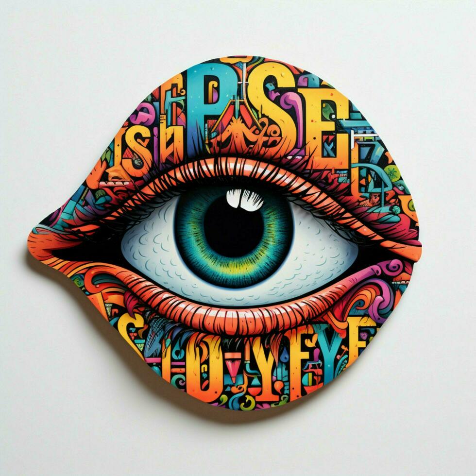 A sticker displaying a unique and eye-catching typography photo