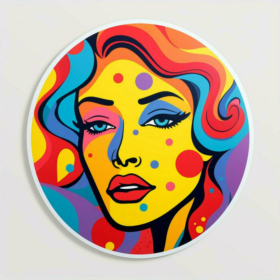 A sticker featuring a pop art-inspired design with vibrant photo