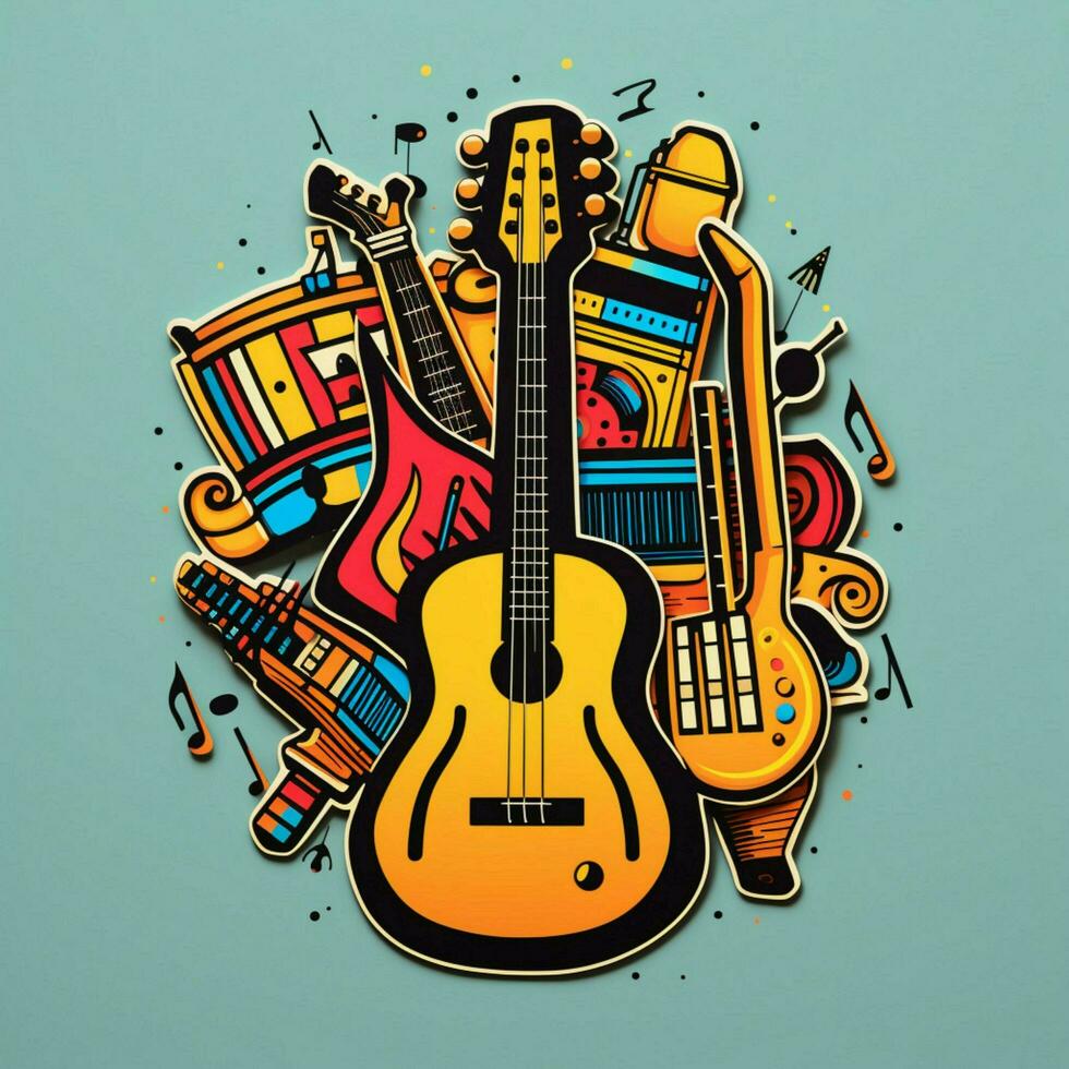 A sticker representing different musical instruments in a photo