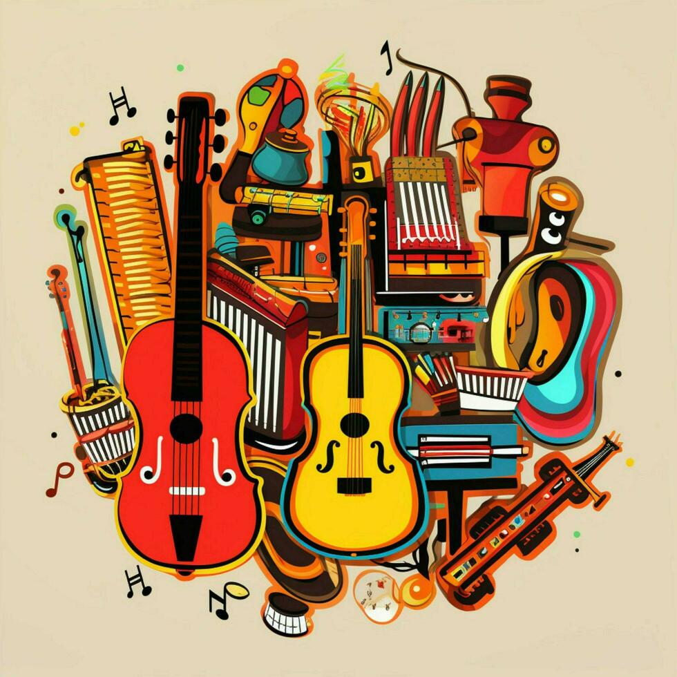 A sticker representing different musical instruments in a photo