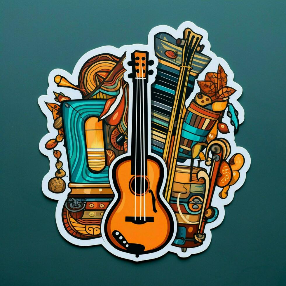 A sticker representing different musical instruments in a photo