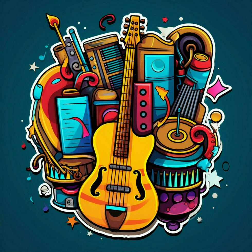 A sticker representing different musical instruments in a photo