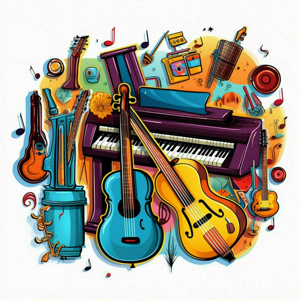 A sticker representing different musical instruments in a photo