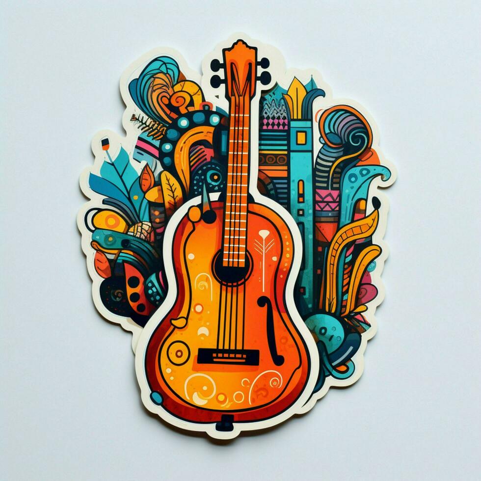 A sticker representing different musical instruments in a photo