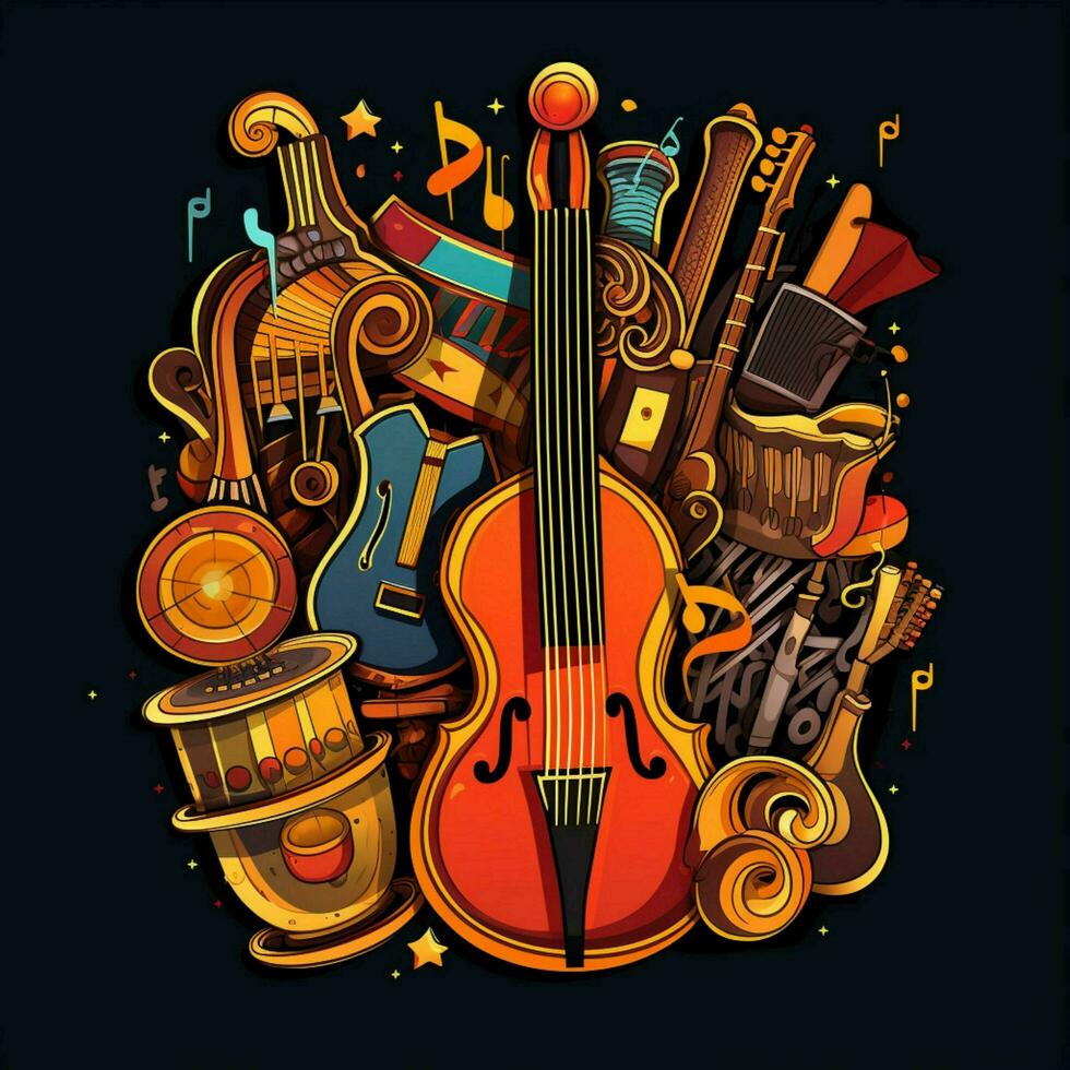 A sticker representing different musical instruments in a photo