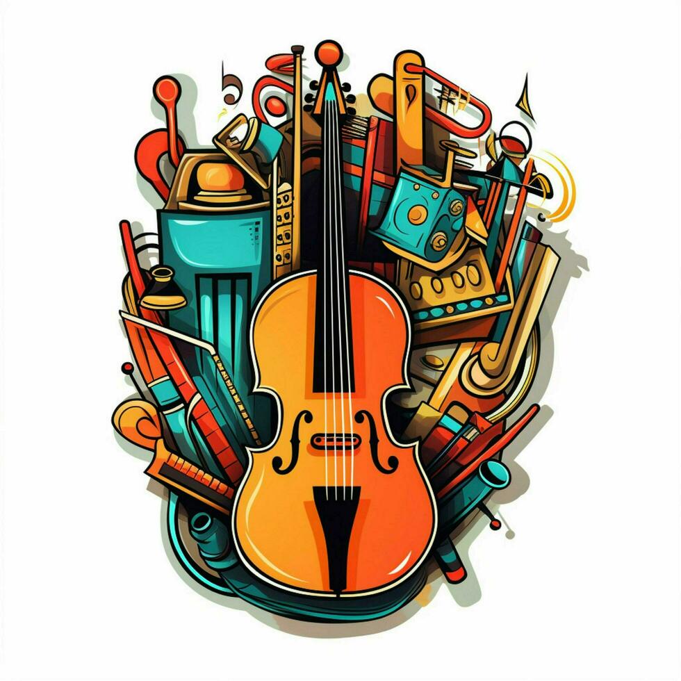 A sticker representing different musical instruments in a photo